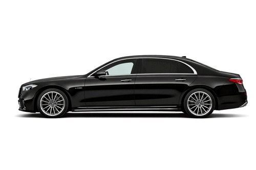 Eine schwarzer Mercedes S-Klasse Hybrid, die klassische Chauffeurlimousine.
