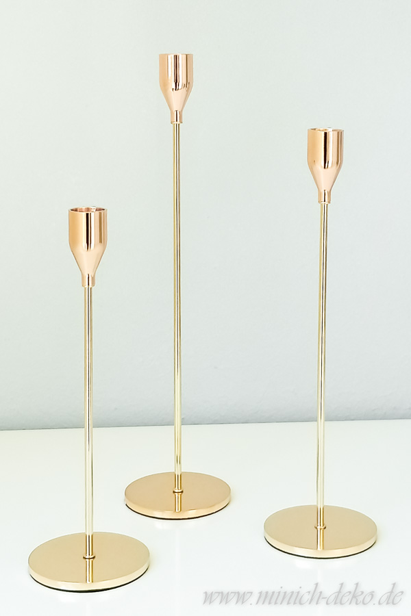 Kerzenhalter einarmig H 24 cm H 29 cm H 34 cm metall gold Verleih
