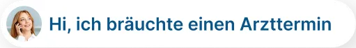 Frau Portrait mit Sprechblase "Hi, ich bräuchte einen Arzttermin"
