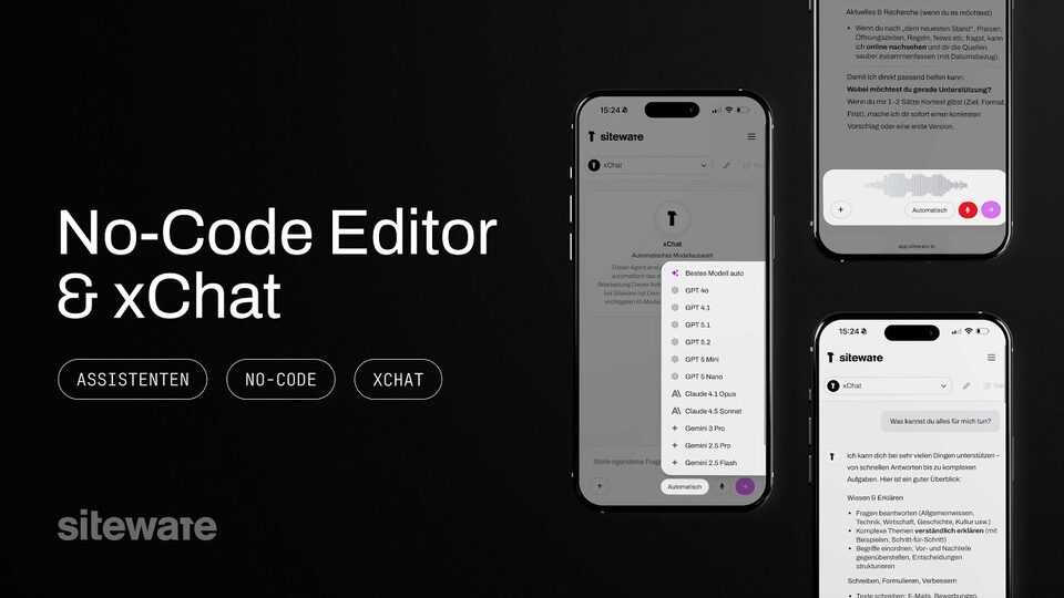 Siteware No-Code Editor und xChat Video