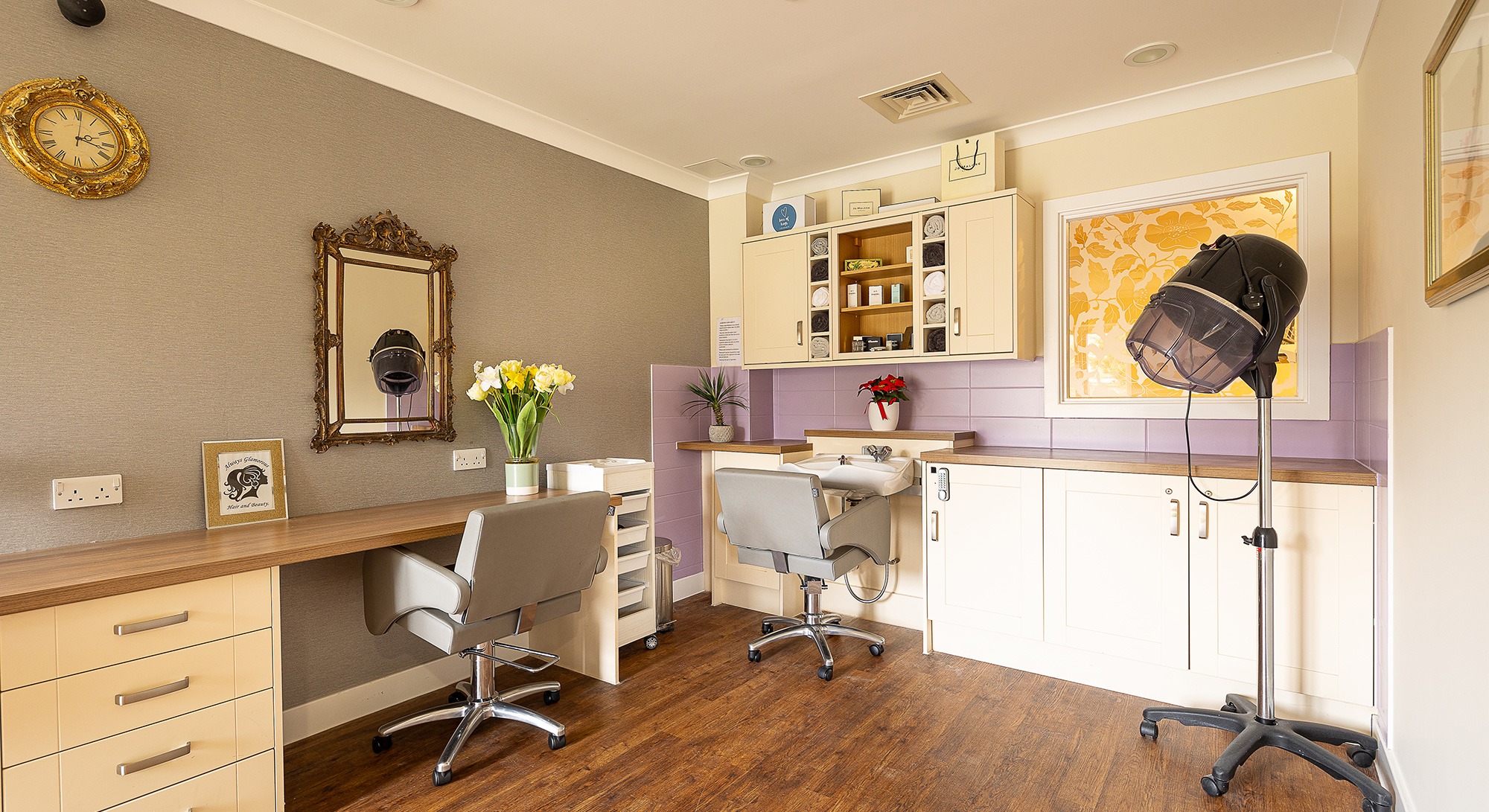 Modern and welcoming beauty salon at Hartford Court Care Home in Portsmouth Hampshire offering hairdressing and nail treatments