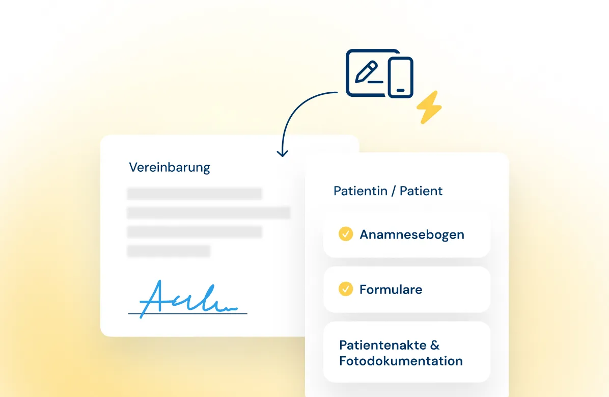 Abstrahierte Darstellung der Funktionsweise der digitalen Anamnese mit Unterschriften-Funktion